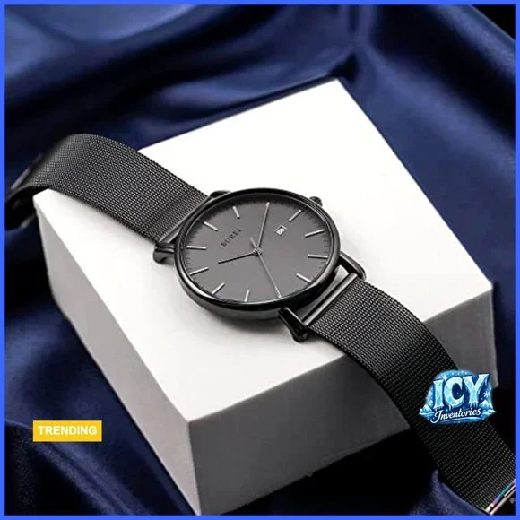 Stainless Steel Mesh Band Quartz Watch Minimalist Ultra Thin Waterproof